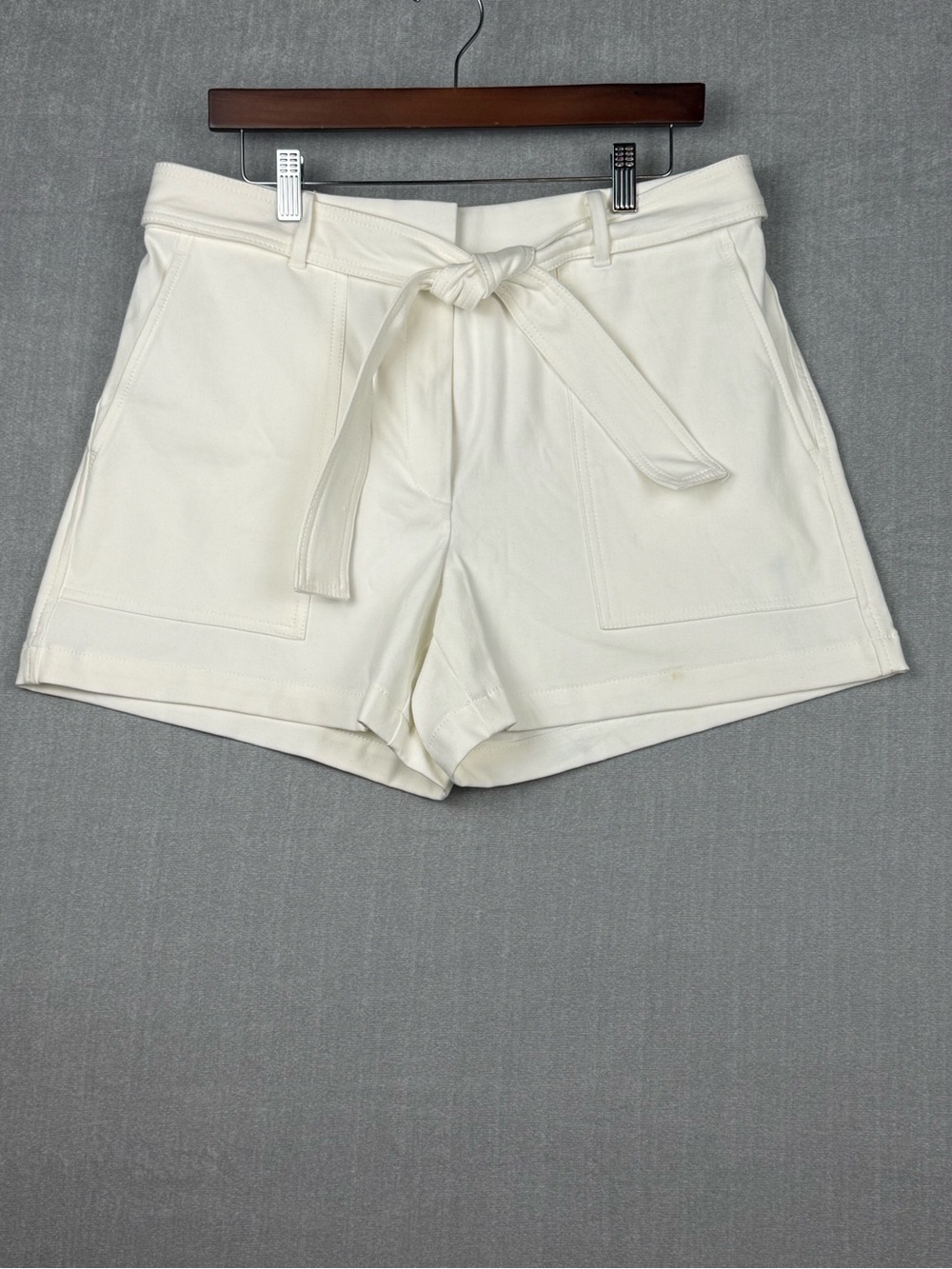 Ann Taylor Cream High-Waist Tie-Belt Shorts